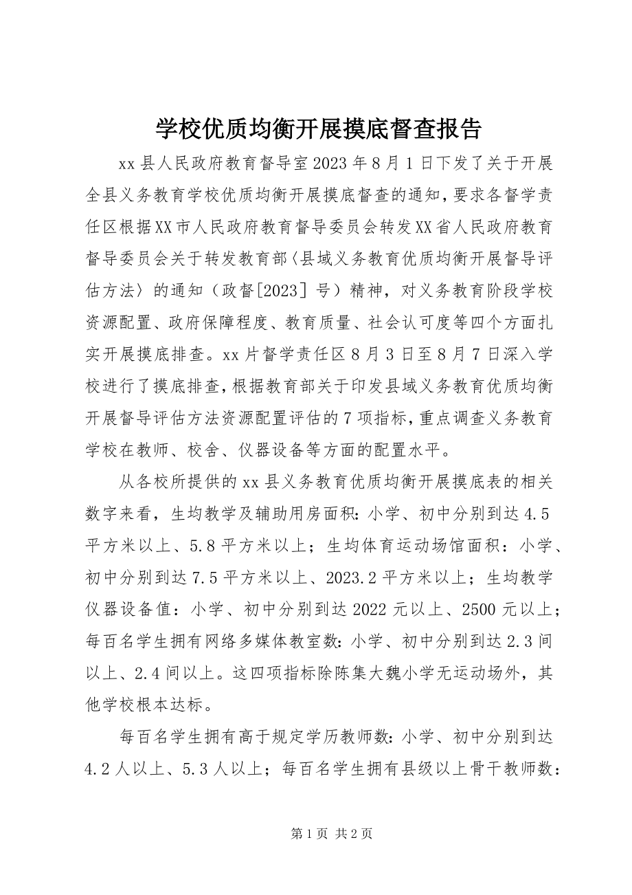 2023年学校优质均衡发展摸底督查报告.docx_第1页