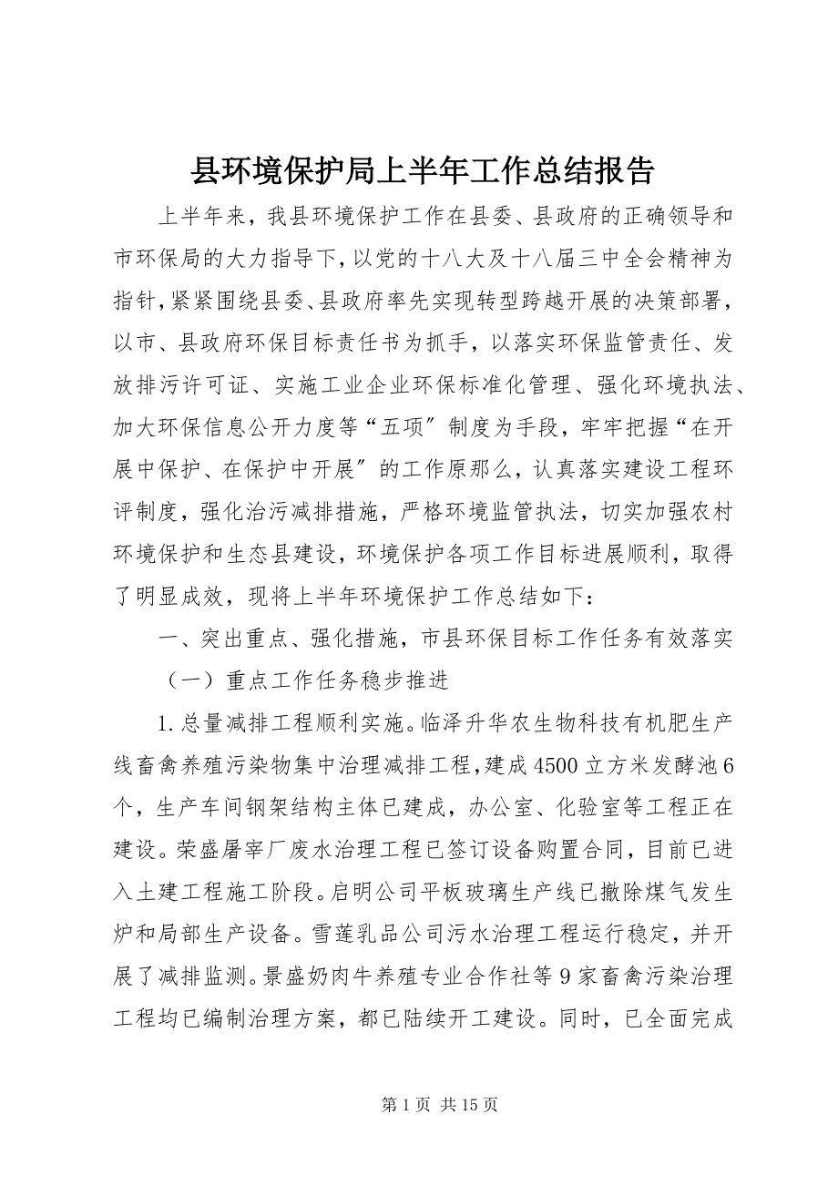 2023年县环境保护局上半年工作总结报告.docx_第1页