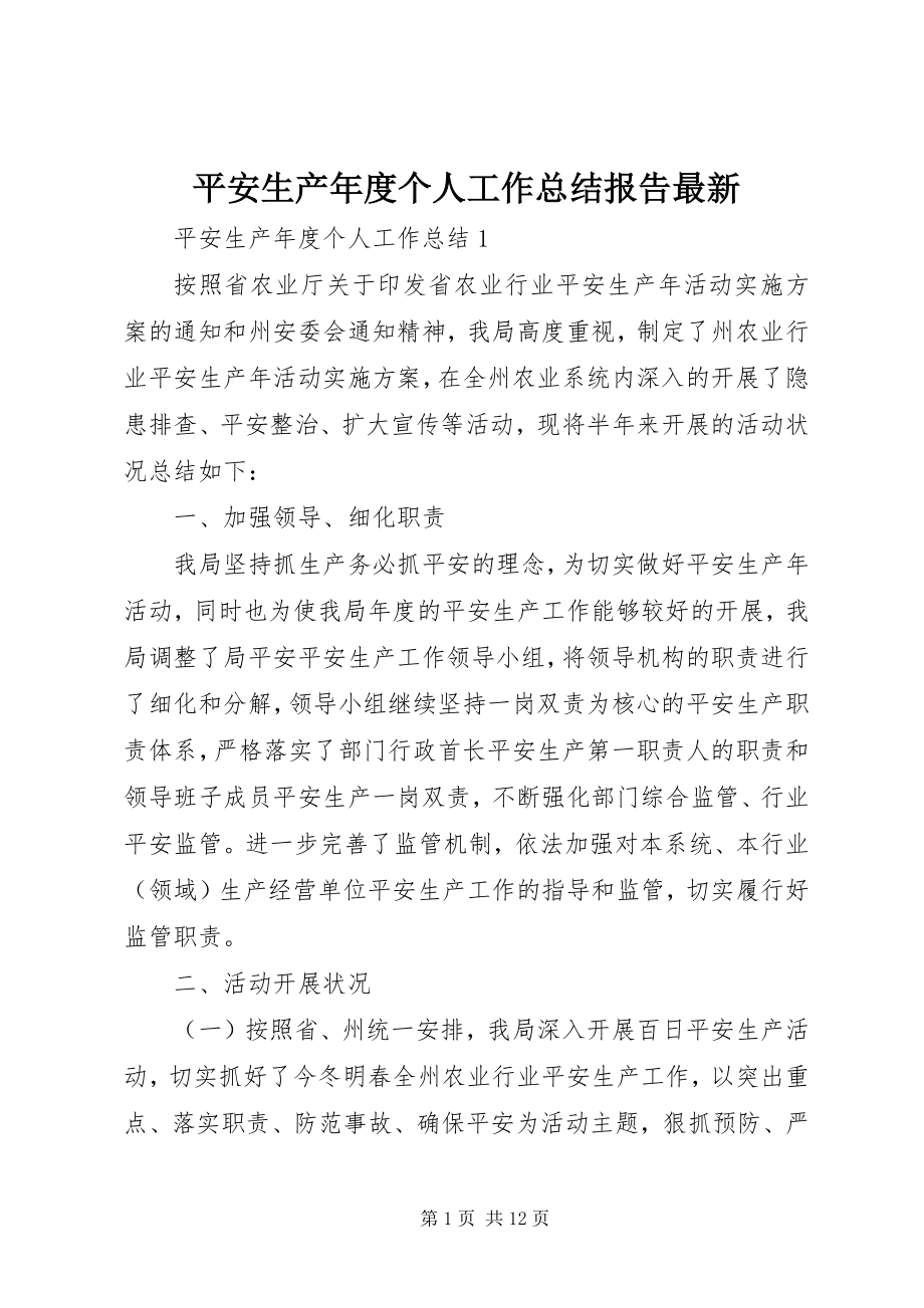 2023年安全生产年度个人工作总结报告新编.docx_第1页