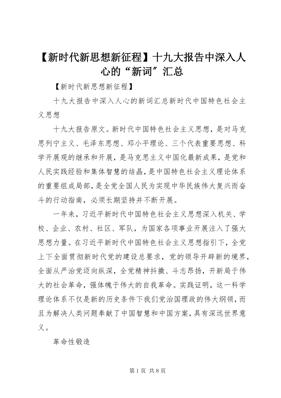 2023年新时代新思想新征程十九大报告中深入人心的“新词”汇总新编.docx_第1页