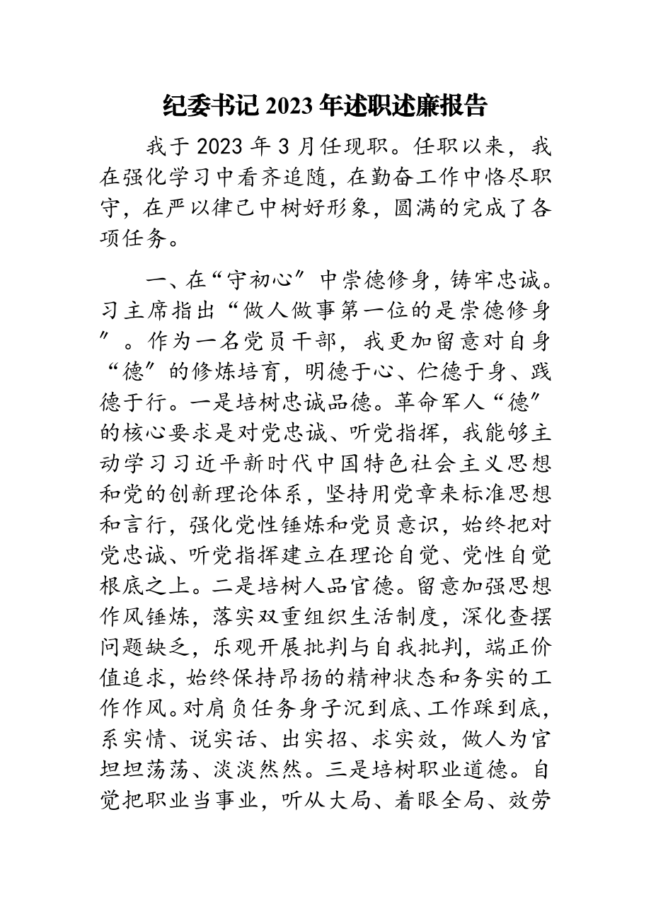 纪委书记2023年述职述廉报告.doc_第1页