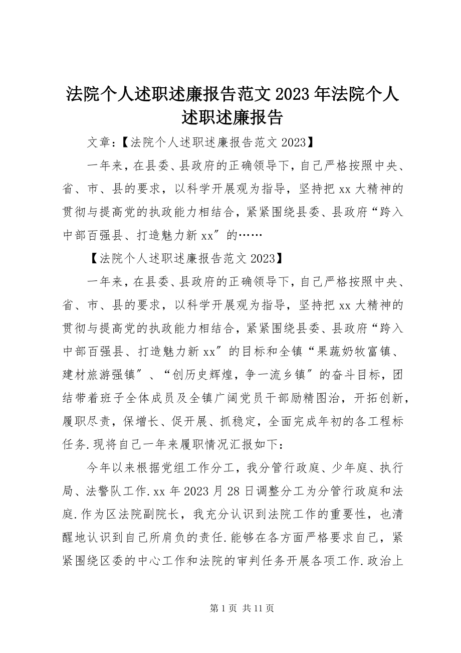 2023年法院个人述职述廉报告某年法院个人述职述廉报告.docx_第1页