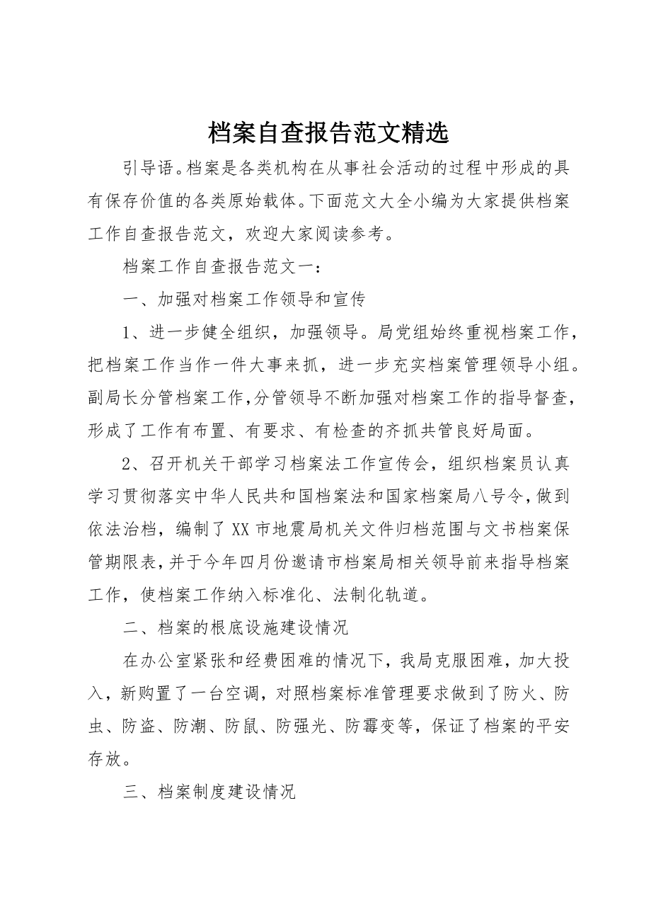 2023年档案自查报告精选新编.docx_第1页