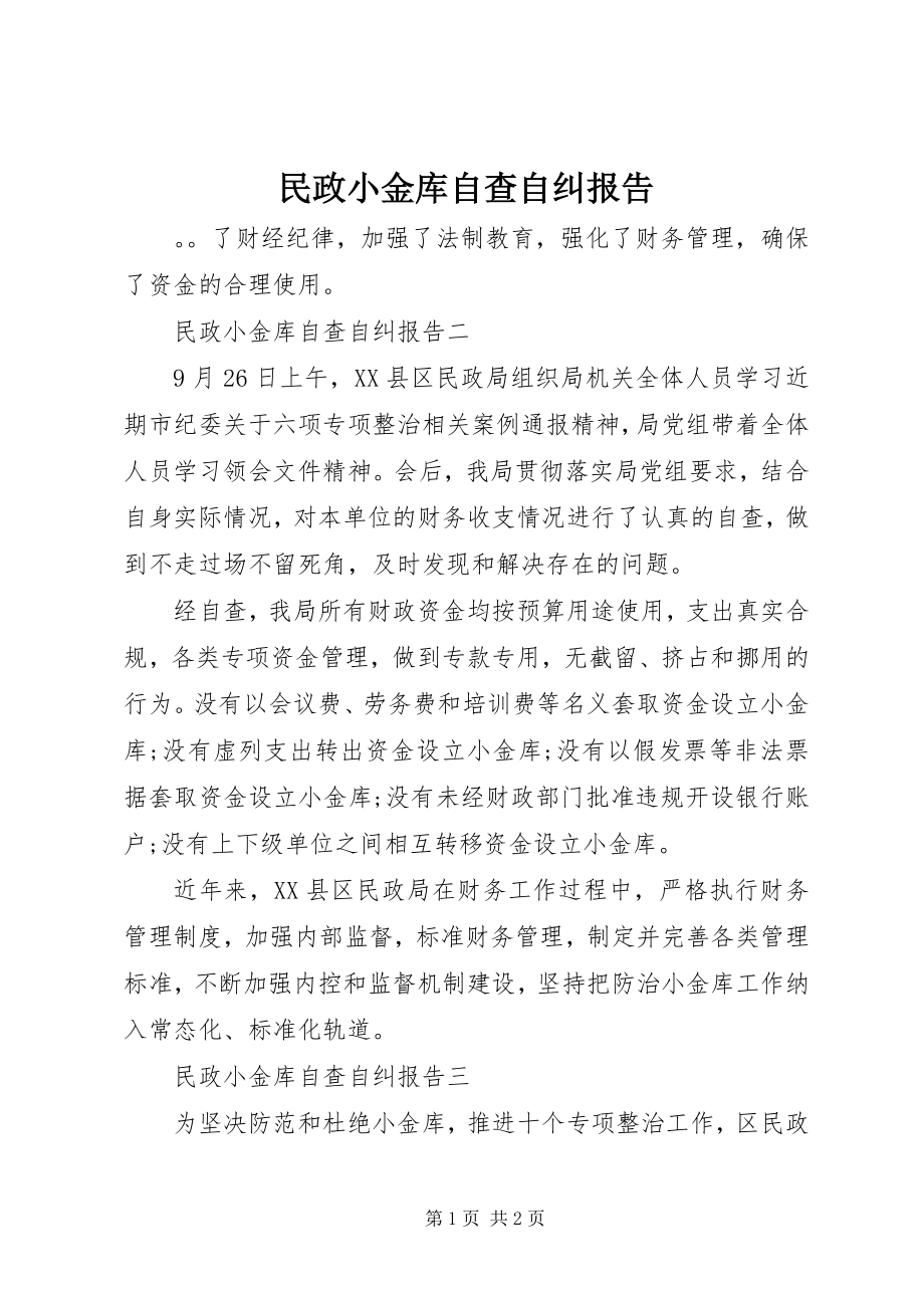 2023年民政小金库自查自纠报告.docx_第1页