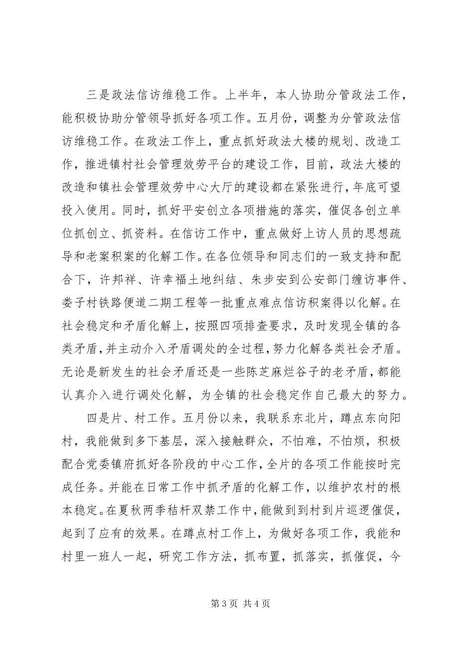 2023年镇党委统战委员兼政法委书记个人述职报告.docx_第3页