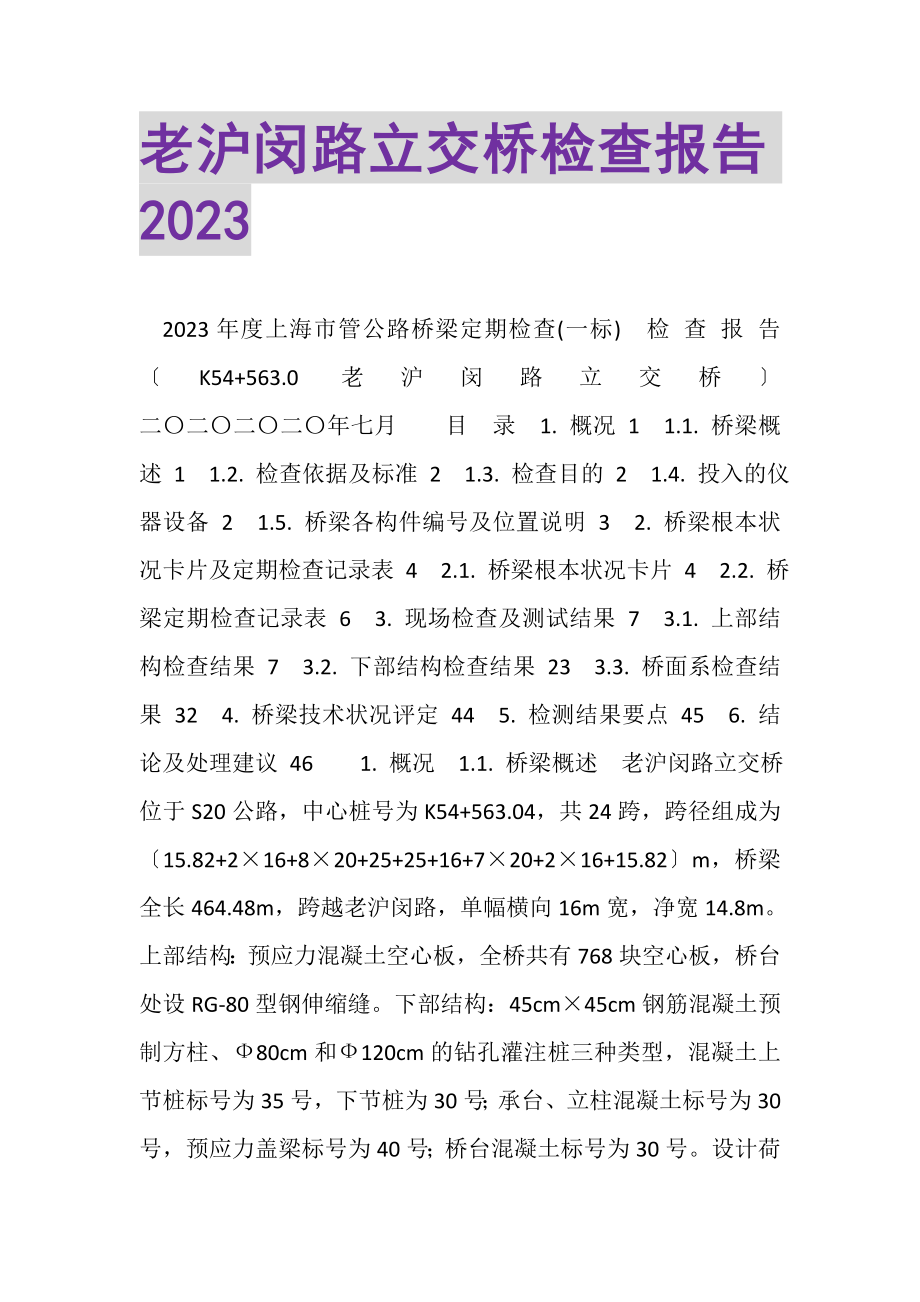 2023年老沪闵路立交桥检查报告.doc_第1页