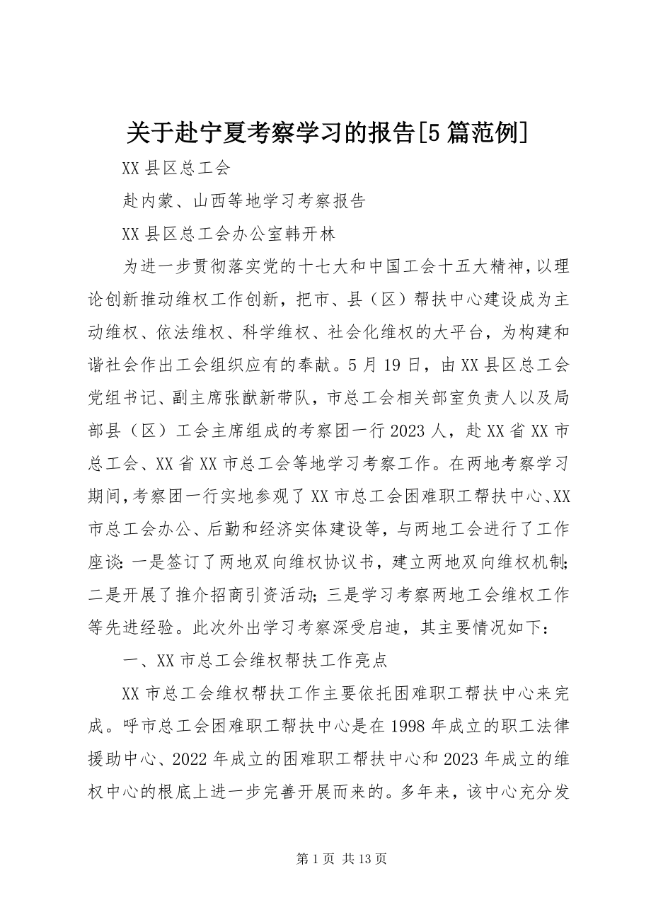 2023年赴宁夏考察学习的报告5篇范例.docx_第1页