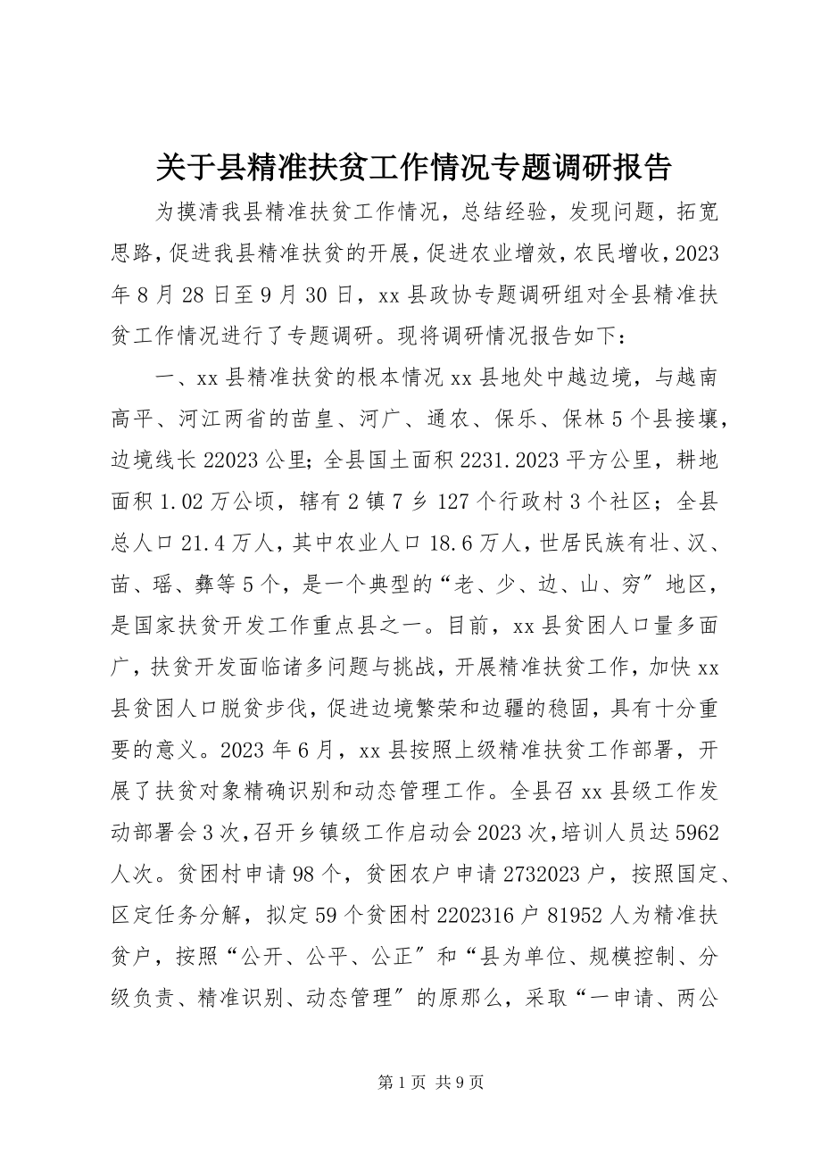 2023年县精准扶贫工作情况专题调研报告.docx_第1页