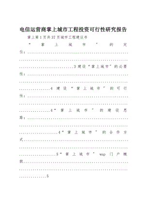 2023年电信运营商掌上城市项目投资可行性研究报告新编.docx