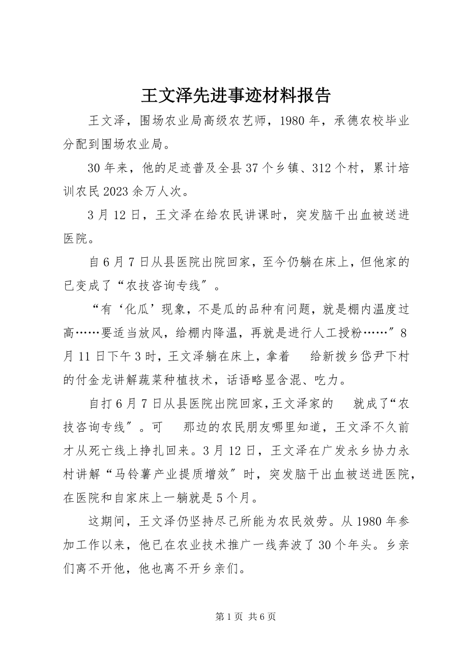 2023年王文泽先进事迹材料报告.docx_第1页