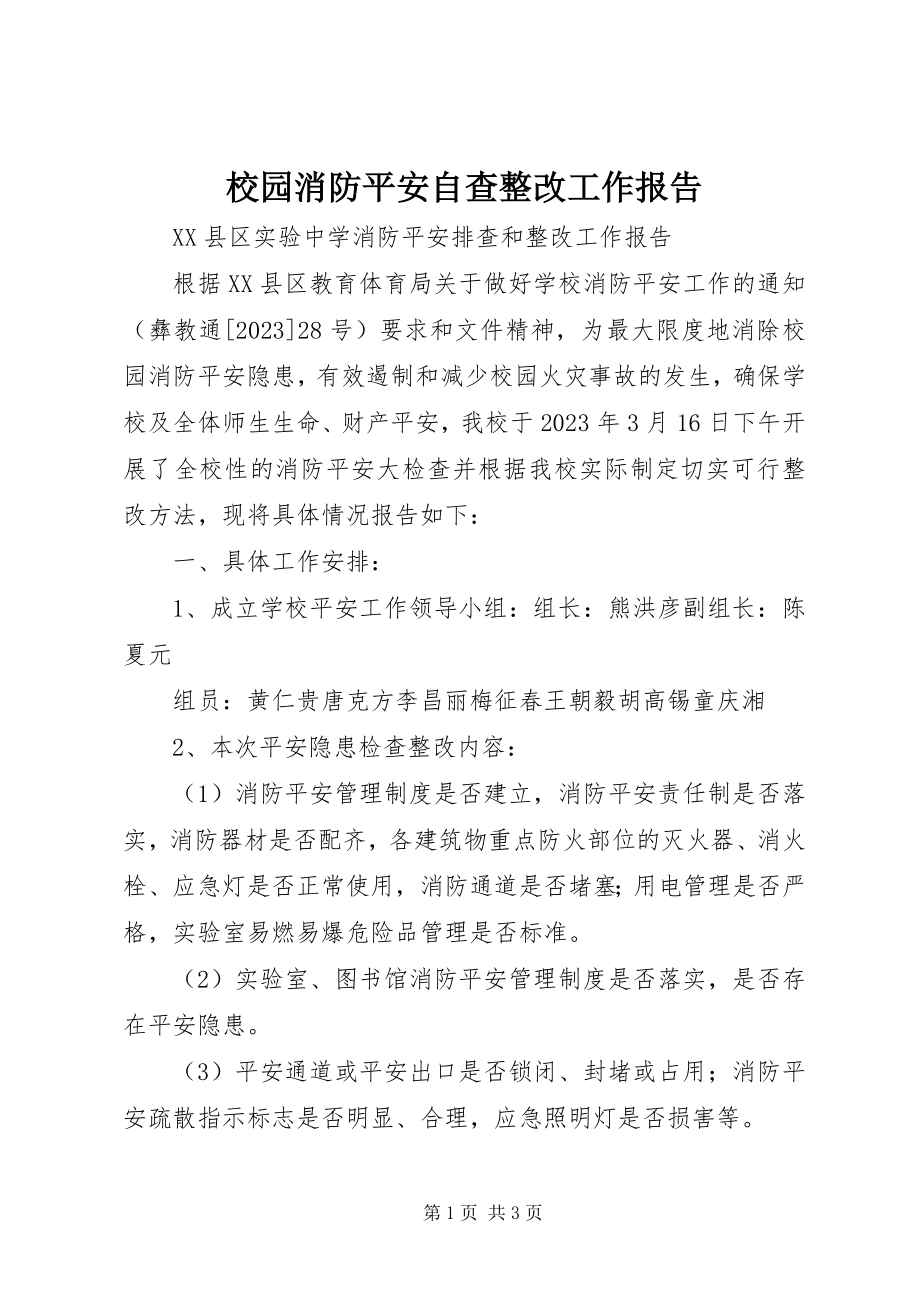 2023年校园消防安全自查整改工作报告.docx_第1页