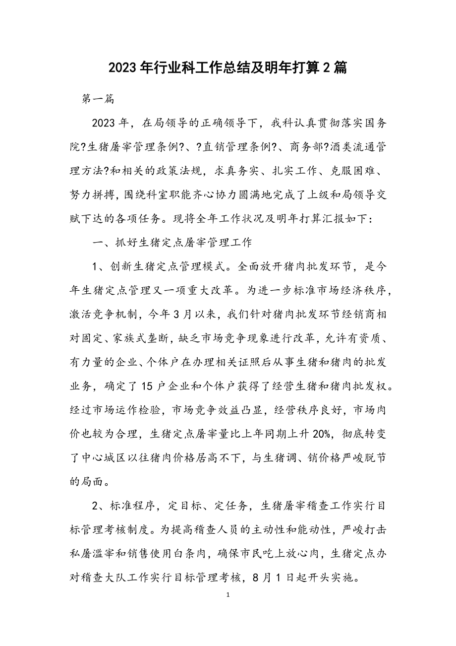 2023年行业科工作总结及明年打算2篇.docx_第1页