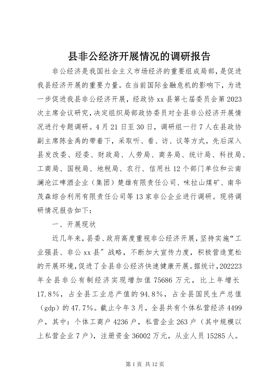 2023年县非公经济发展情况的调研报告.docx_第1页