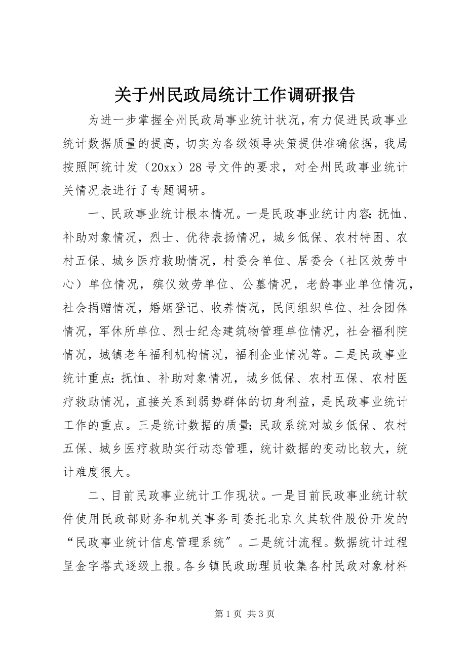 2023年州民政局统计工作调研报告.docx_第1页