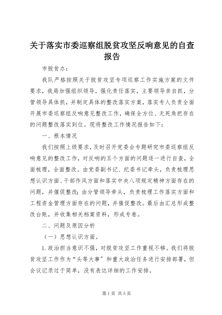 2023年落实市委巡察组脱贫攻坚反馈意见的自查报告.docx_第1页