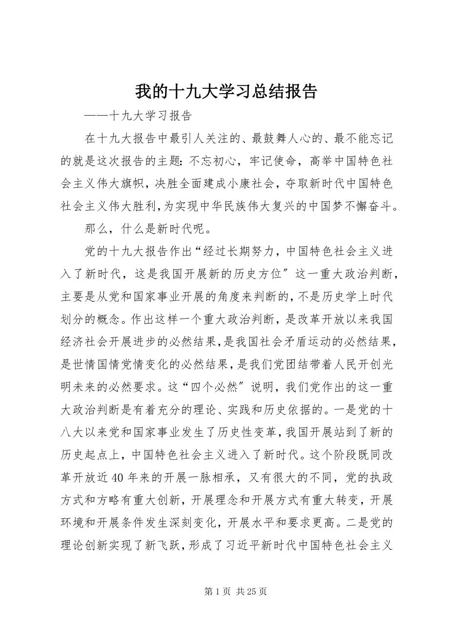 2023年我的十九大学习总结报告.docx_第1页