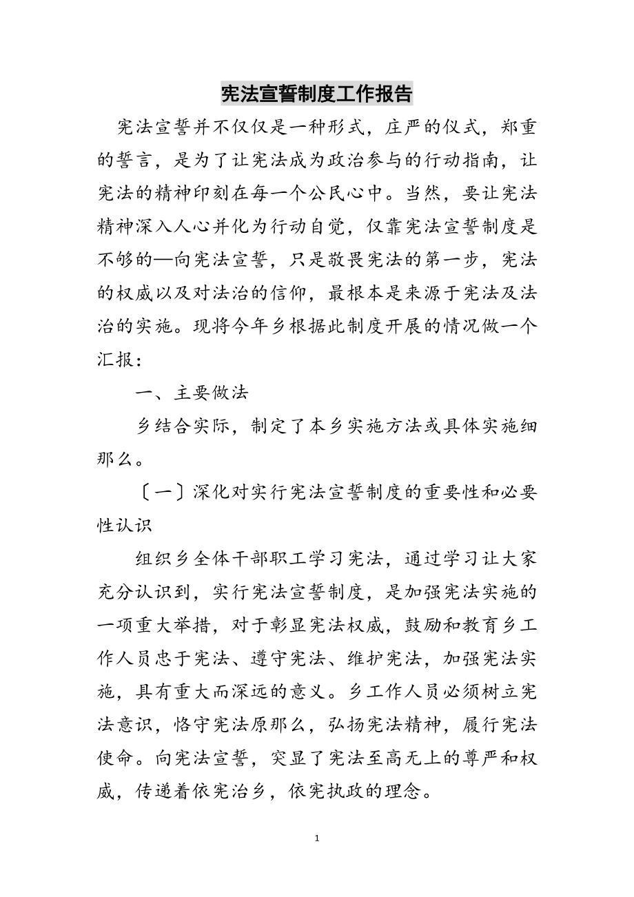 2023年宪法宣誓制度工作报告范文.doc_第1页