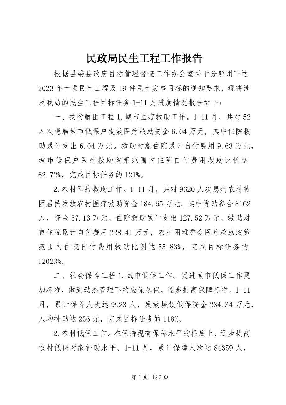 2023年民政局民生工程工作报告.docx_第1页