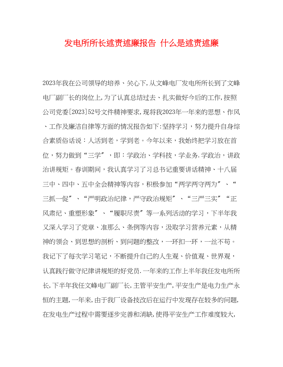 2023年发电所所长述责述廉报告 什么是述责述廉.docx_第1页