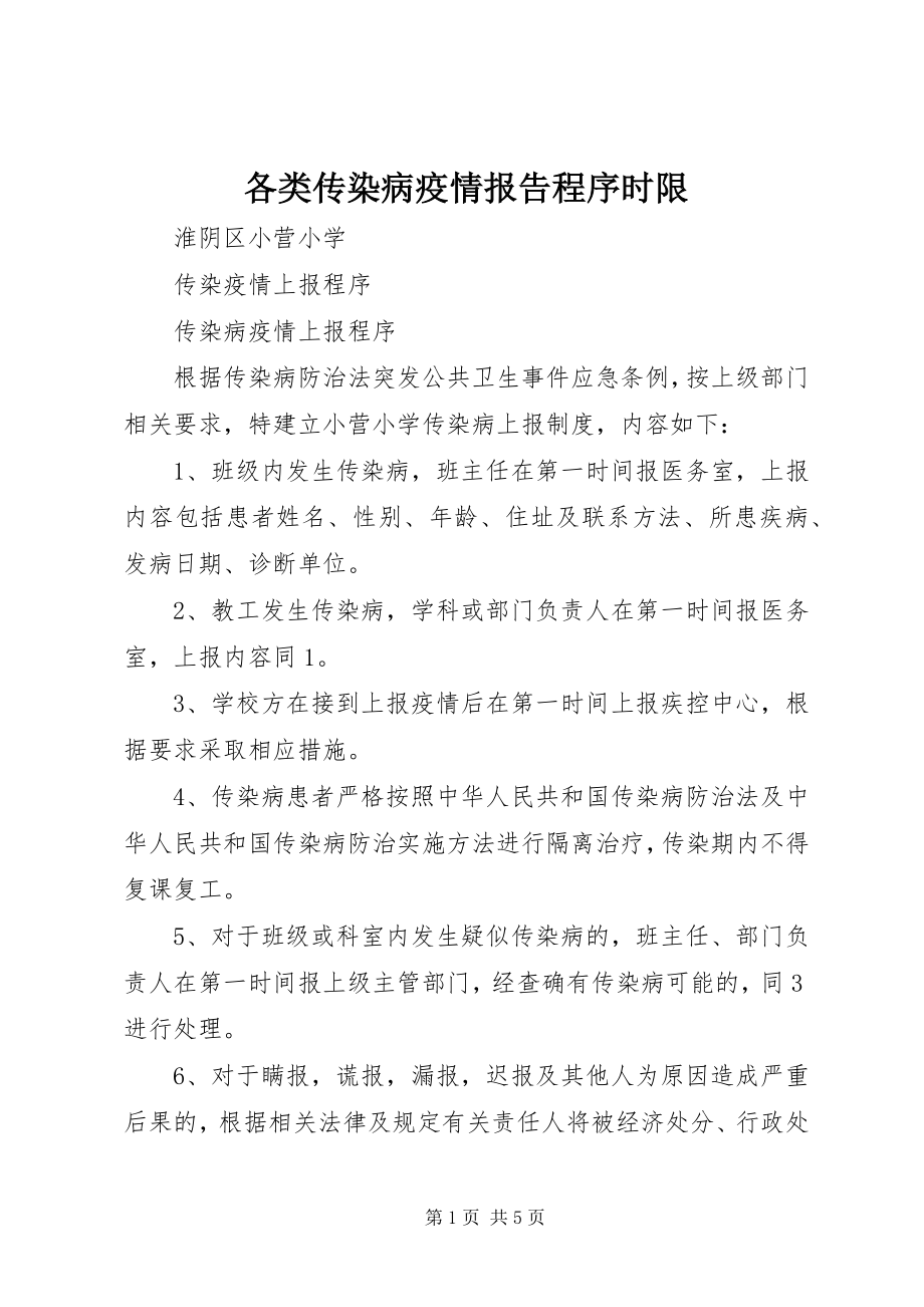 2023年各类传染病疫情报告程序时限.docx_第1页