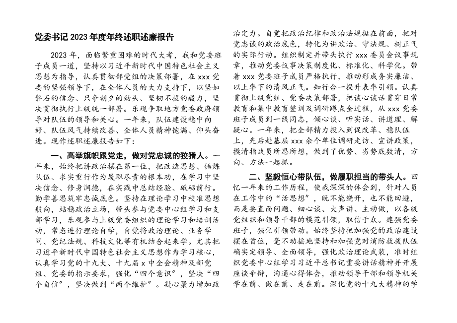 党委书记2023年度年终述职述廉报告.docx_第1页