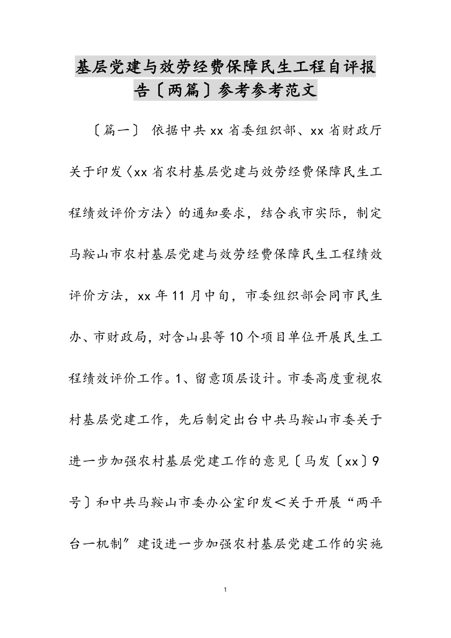 2023年基层党建与服务经费保障民生工程自评报告两篇.docx_第1页