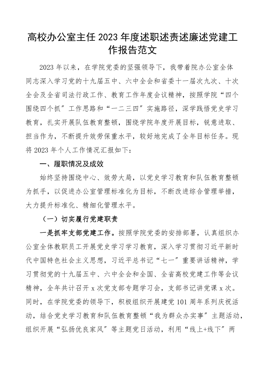 2023年度述职述责述廉述党建工作报告学院大学个人工作总结.docx_第1页