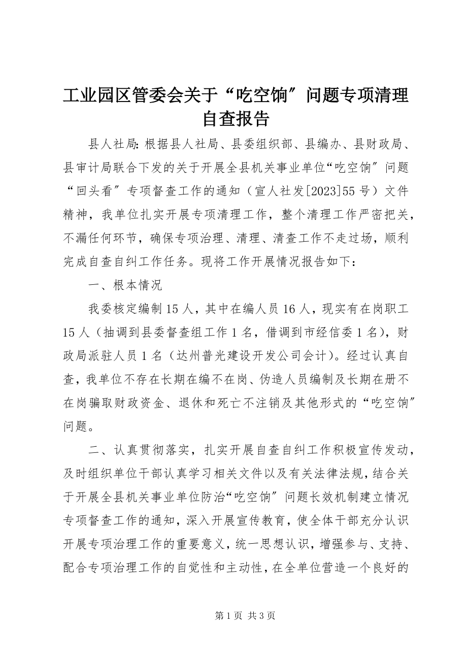 2023年工业园区管委会“吃空饷”问题专项清理自查报告.docx_第1页