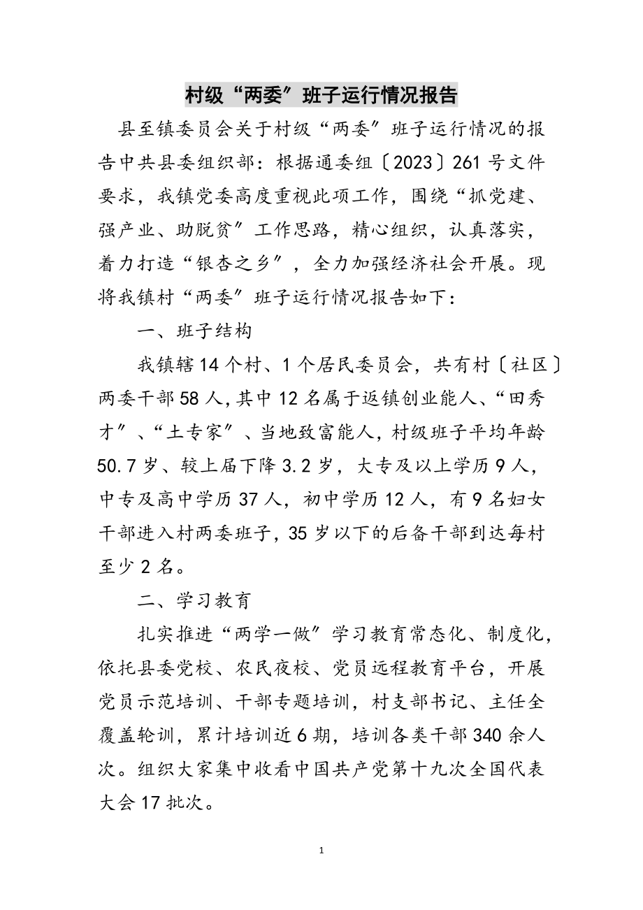 2023年村级“两委”班子运行情况报告范文.doc_第1页