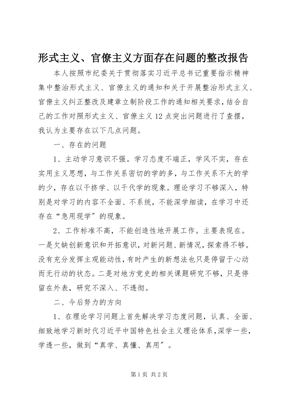 2023年形式主义官僚主义方面存在问题的整改报告.docx_第1页