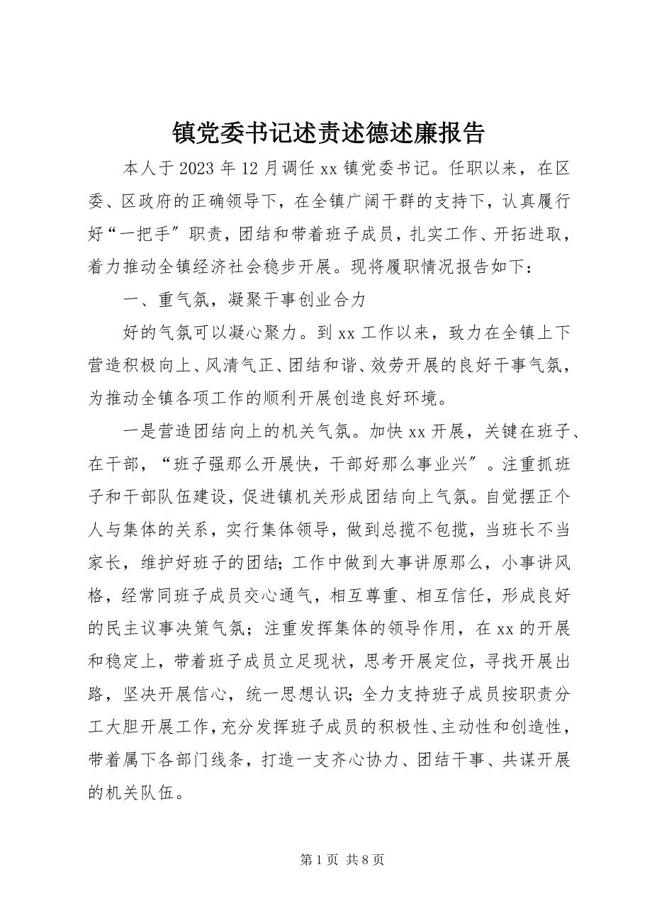 2023年镇党委书记述责述德述廉报告.docx_第1页