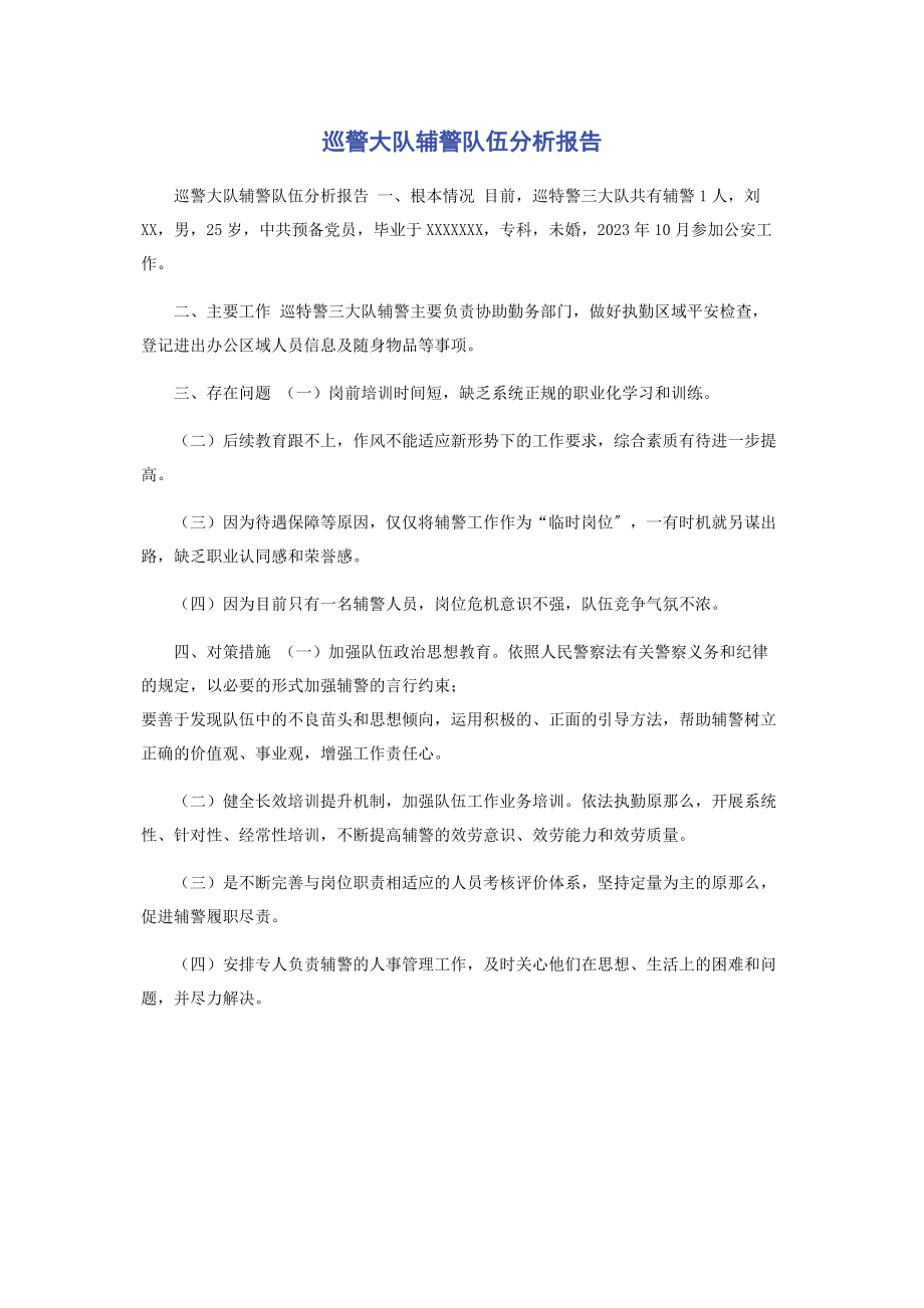 2023年巡警大队辅警队伍分析报告.docx_第1页