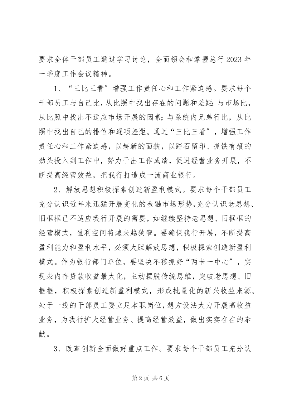 2023年银行学习总行会议精神工作报告.docx_第2页