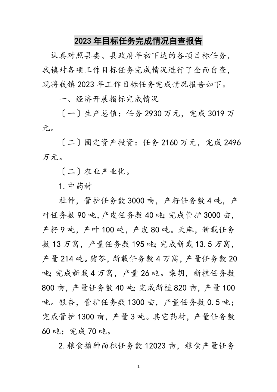 2023年年目标任务完成情况自查报告范文.doc_第1页