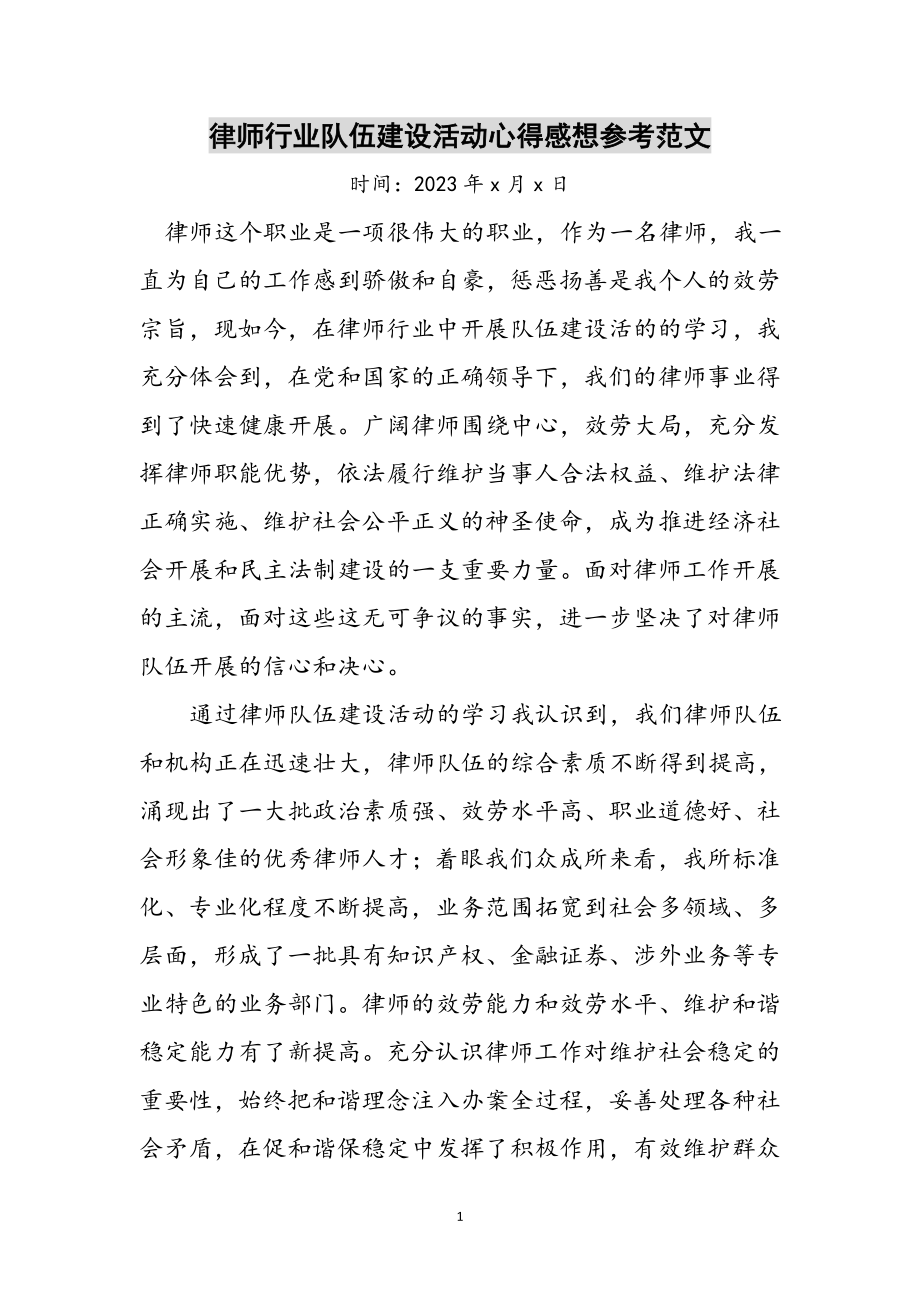 2023年律师行业队伍建设活动心得感想参考范文.doc_第1页