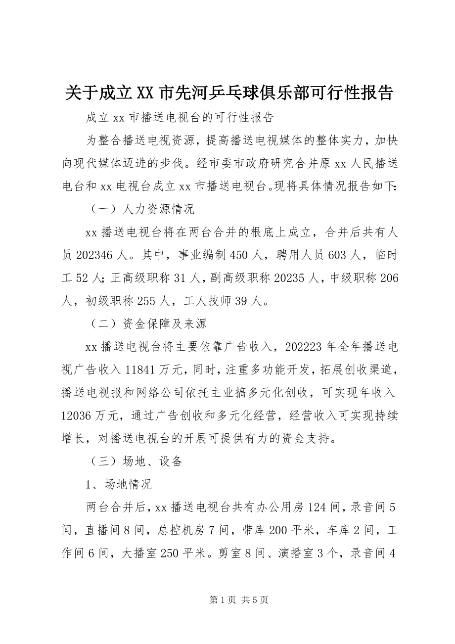 2023年成立XX市先河乒乓球俱乐部可行性报告.docx_第1页