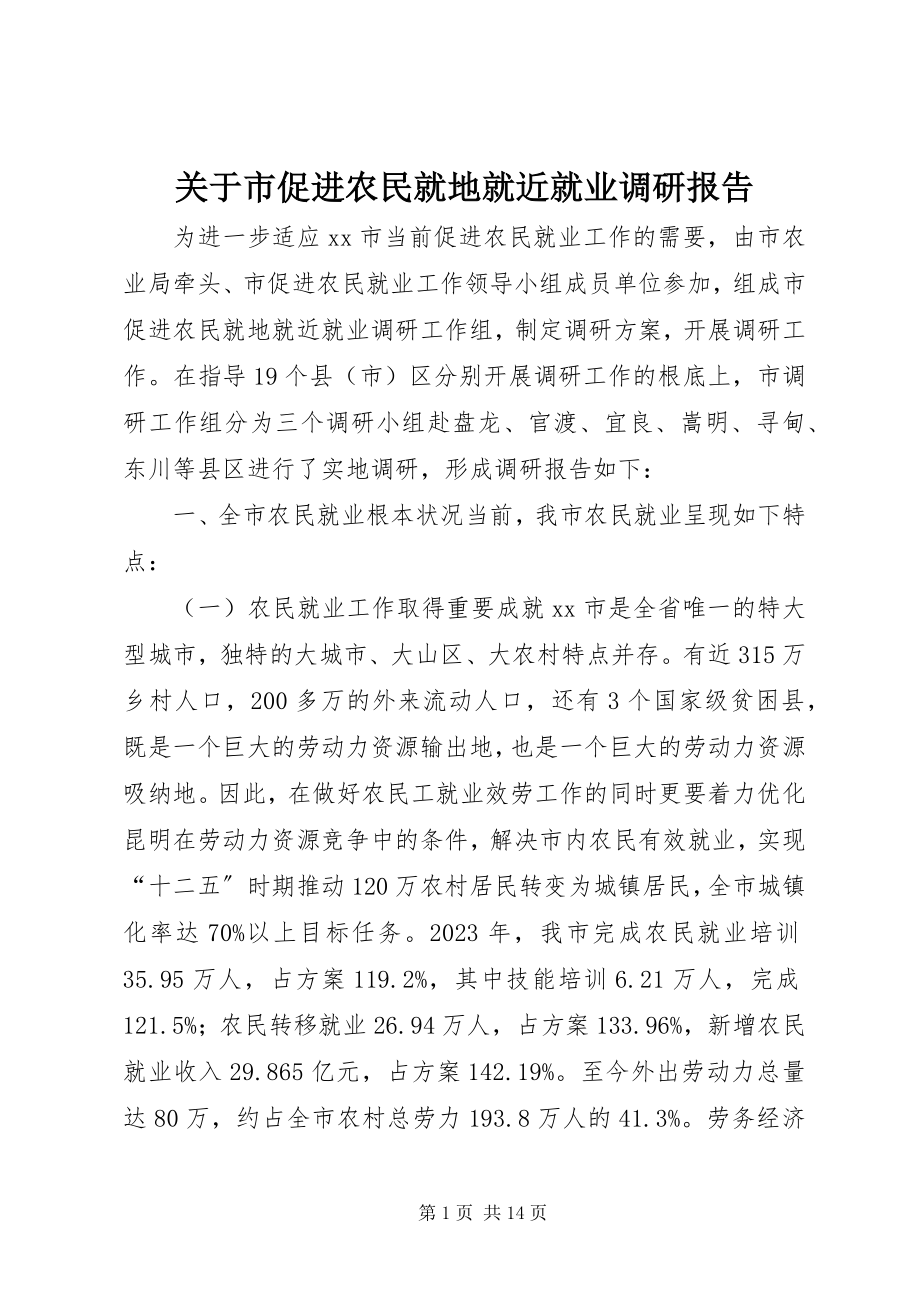 2023年市促进农民就地就近就业调研报告.docx_第1页