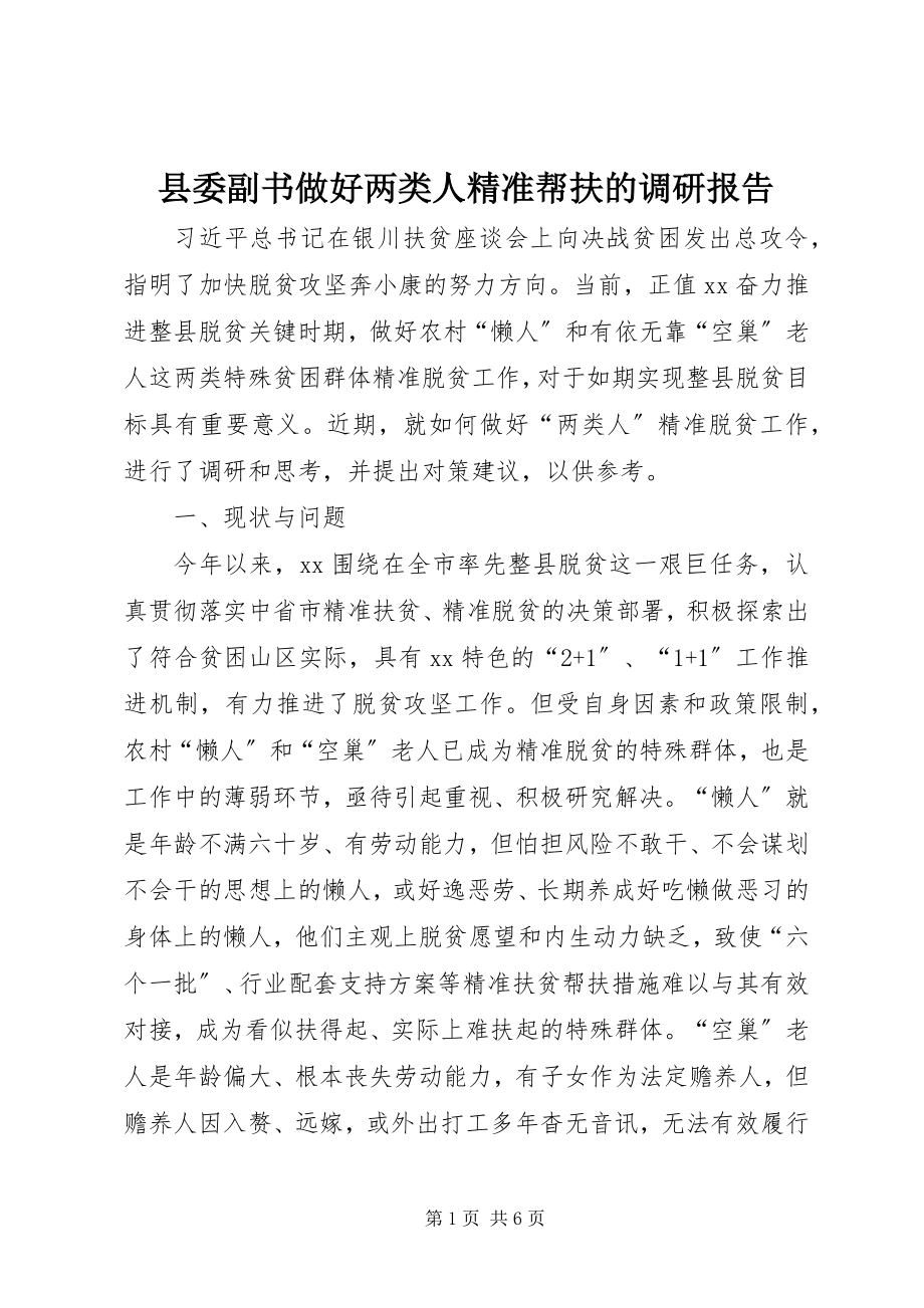 2023年县委副书做好两类人精准帮扶的调研报告.docx_第1页