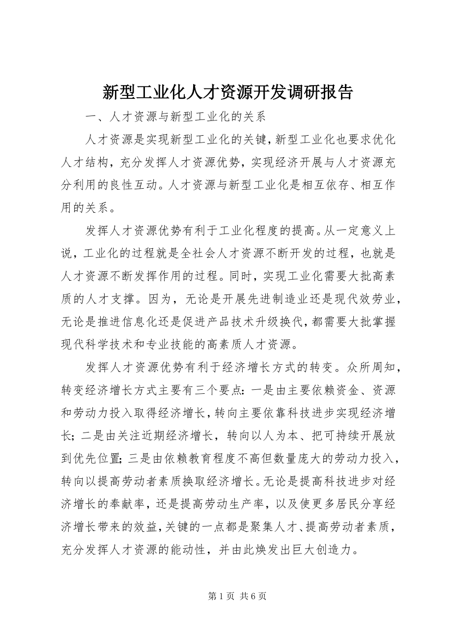 2023年新型工业化人才资源开发调研报告.docx_第1页