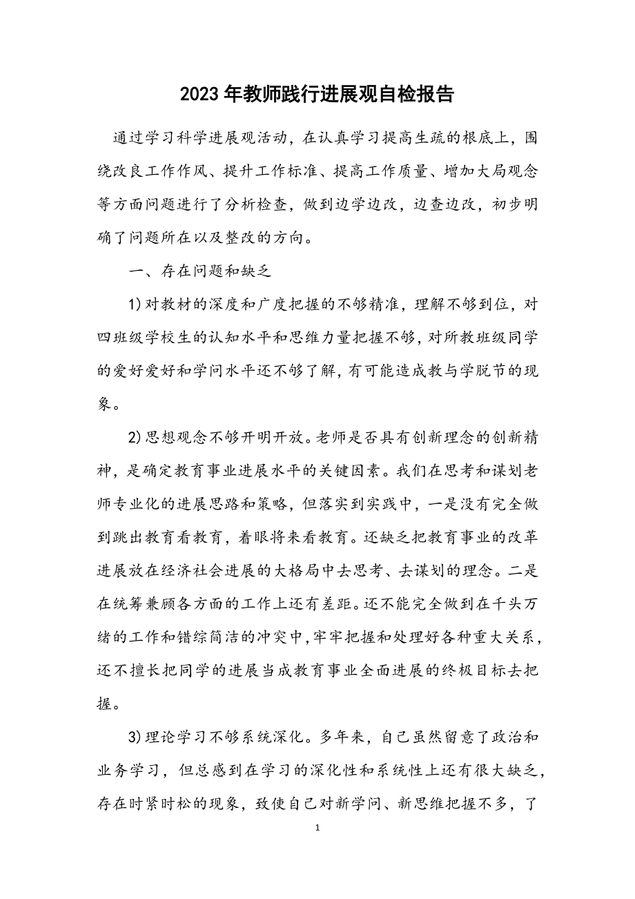 2023年教师践行发展观自检报告.docx_第1页