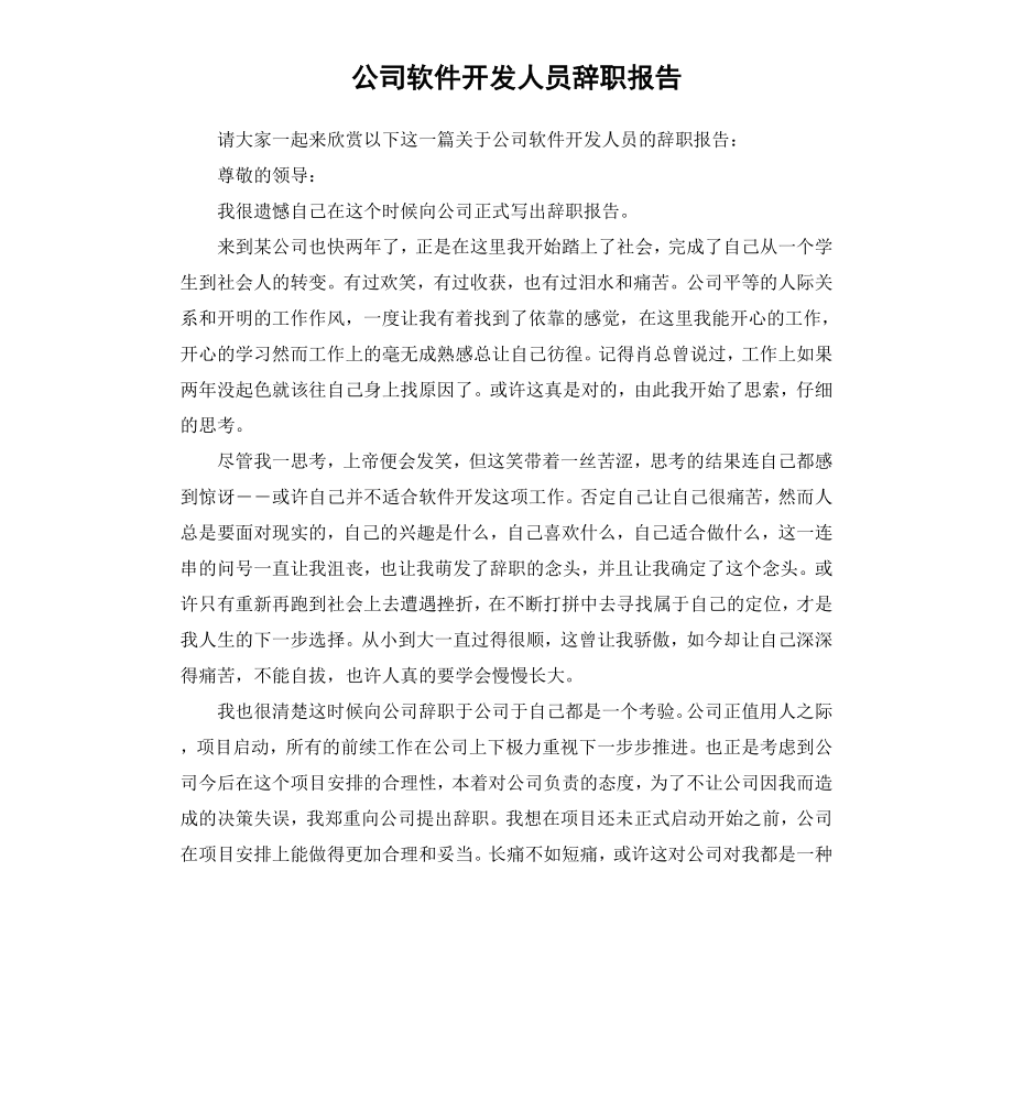 公司软件开发人员辞职报告.docx_第1页