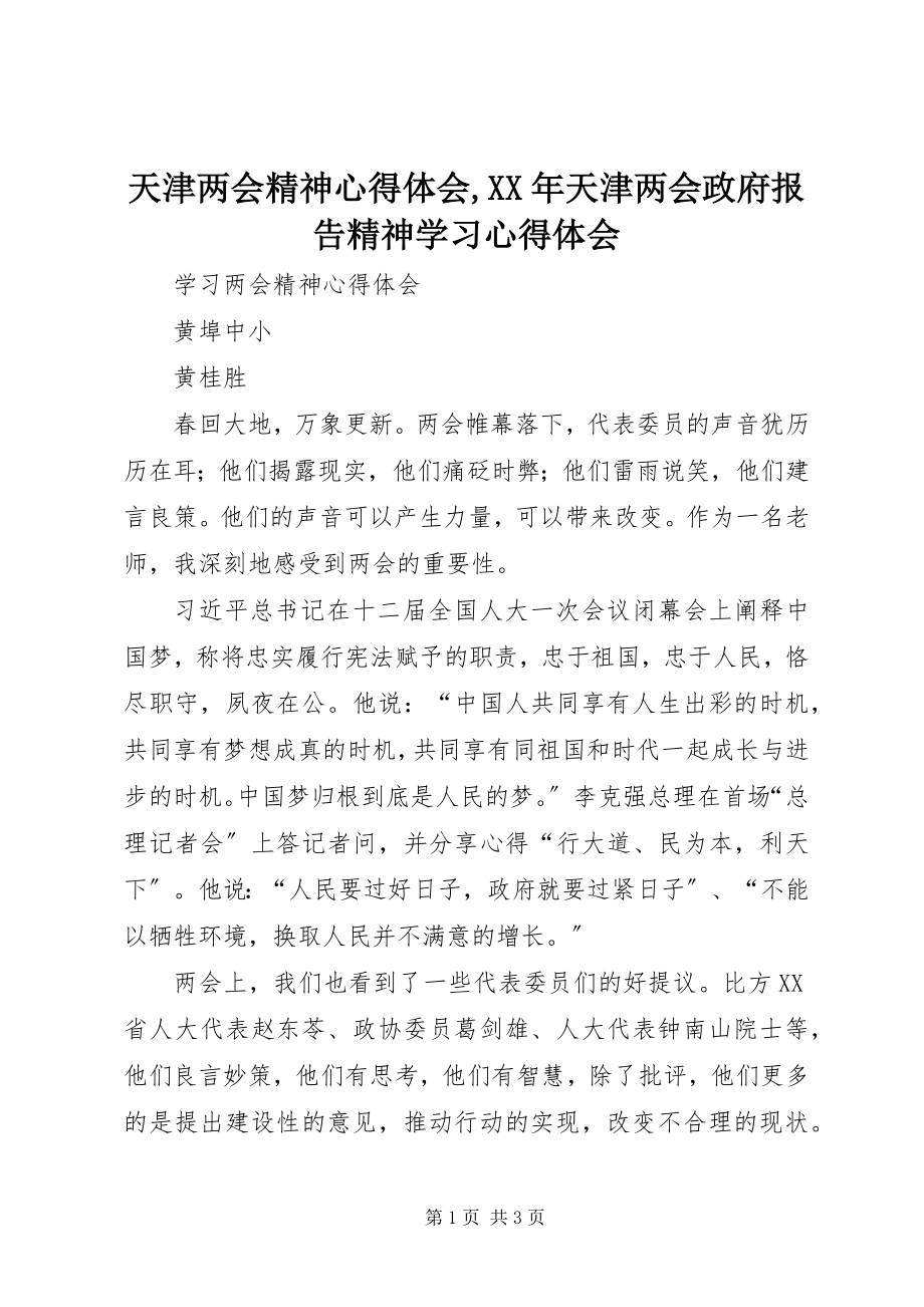 2023年天津两会精神心得体会天津两会政府报告精神学习心得体会.docx_第1页