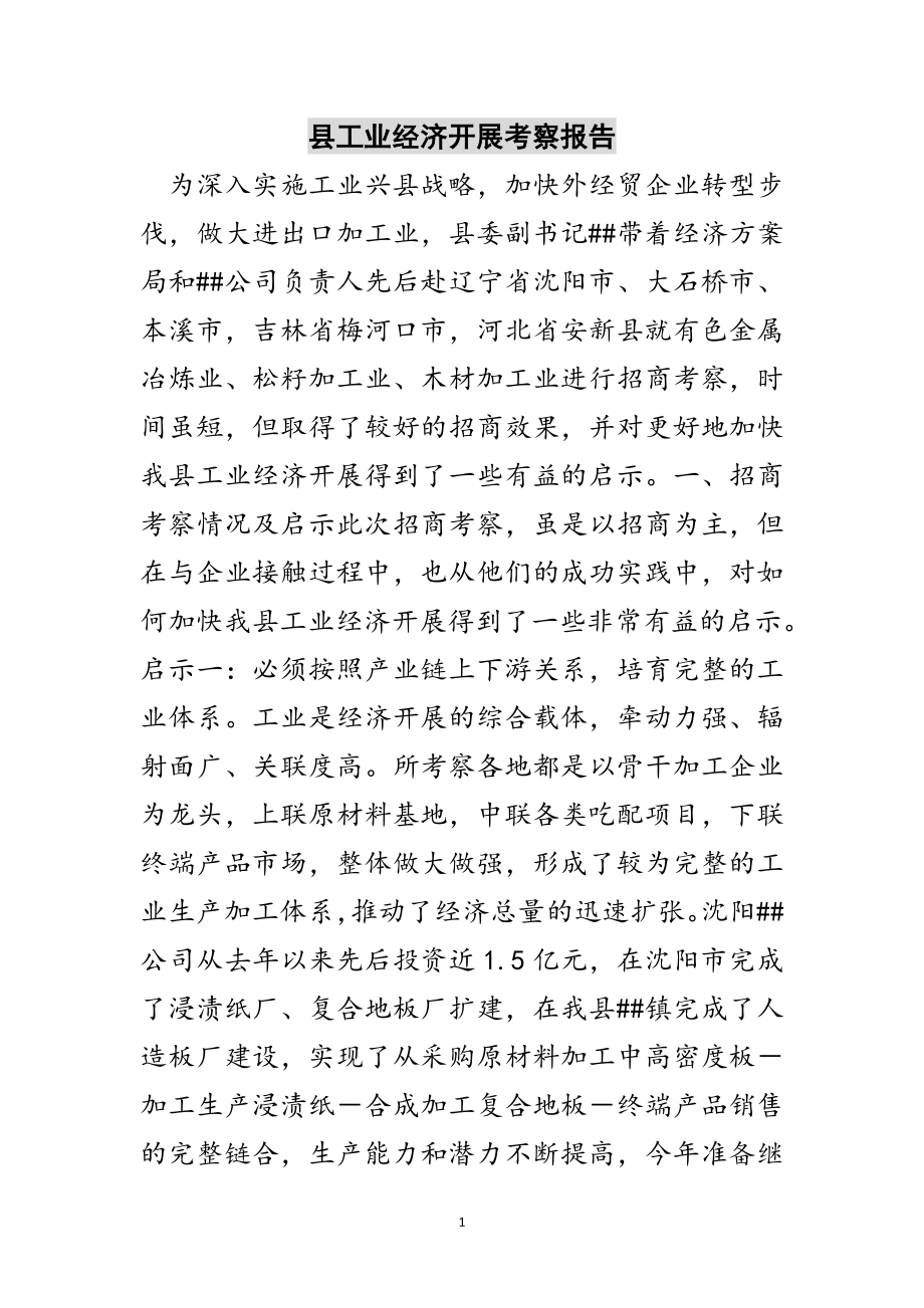 2023年县工业经济发展考察报告范文.doc_第1页