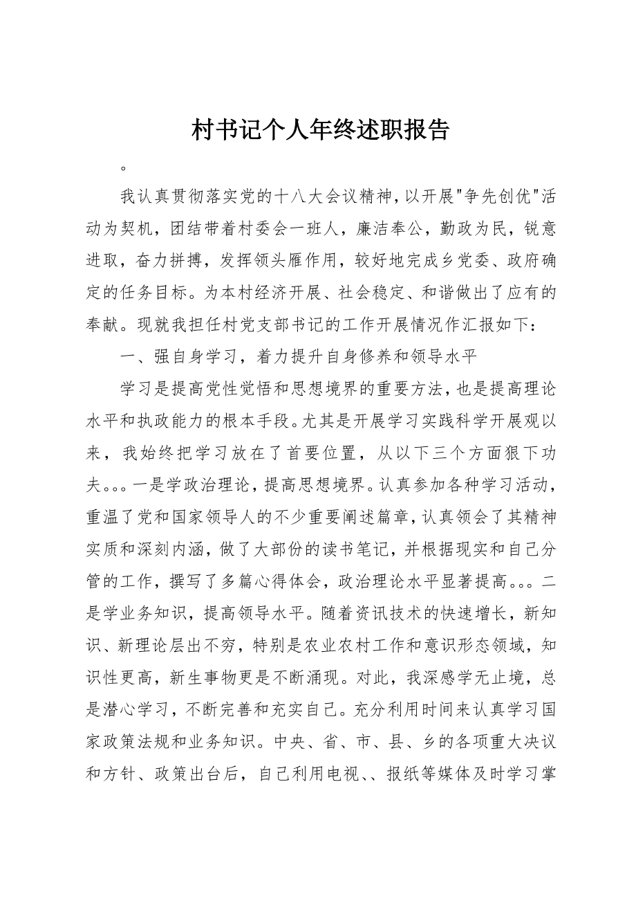 2023年村书记个人年终述职报告新编.docx_第1页