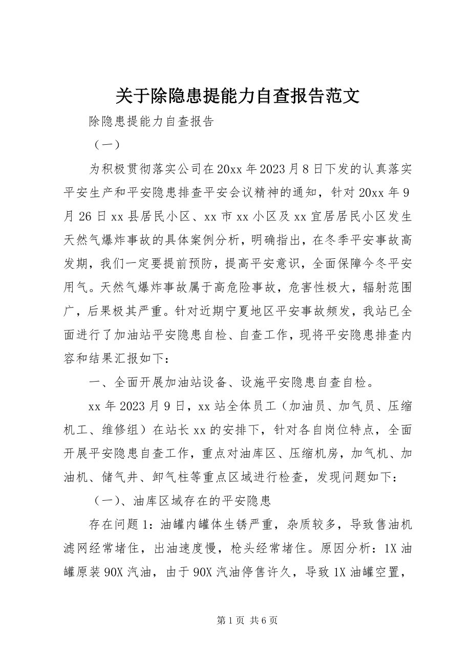 2023年除隐患提能力自查报告.docx_第1页