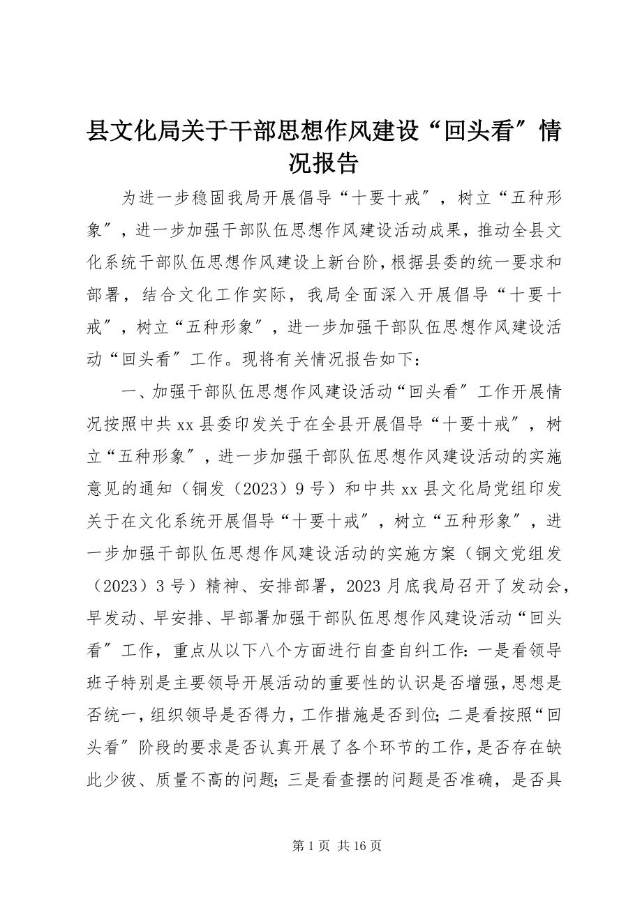 2023年县文化局关于干部思想作风建设“回头看”情况报告.docx_第1页