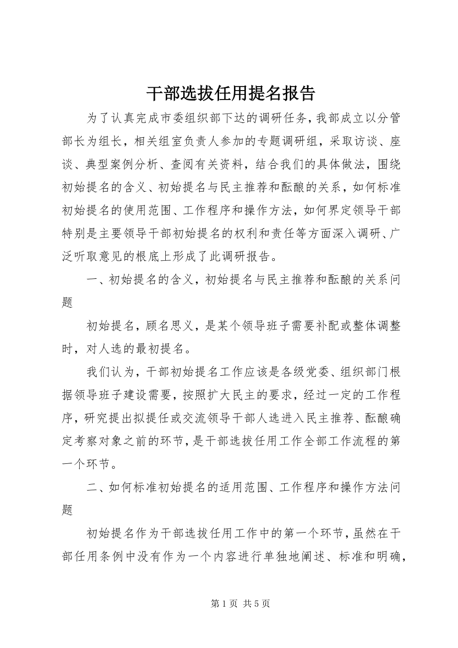 2023年干部选拔任用提名报告.docx_第1页