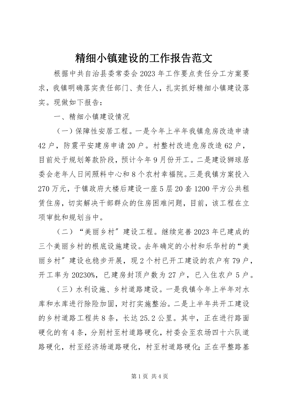 2023年精细小镇建设的工作报告.docx_第1页