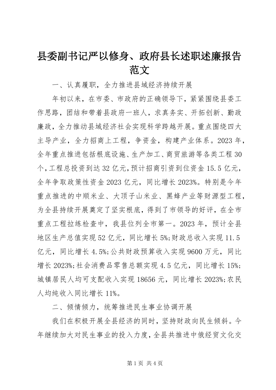 2023年县委副书记严以修身政府县长述职述廉报告.docx_第1页