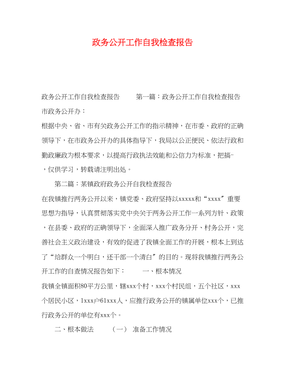 2023年政务公开工作自我检查报告.docx_第1页